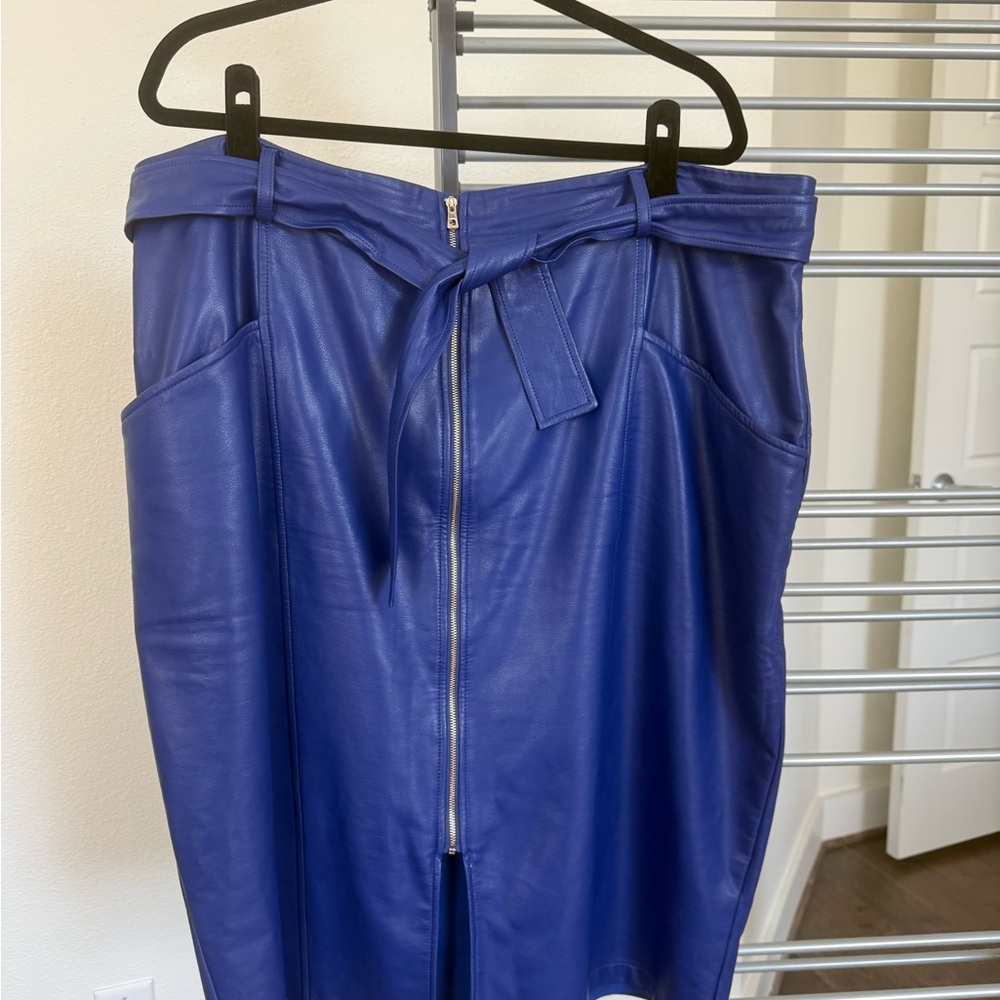 Eva Franco Royal Blue Leather Pencil Skirt